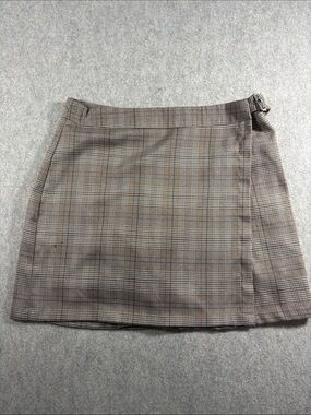 Hesperus Women’s Plaid Wrap Mini Skirt in Taupe size MED